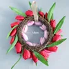 Decorative Flowers & Wreaths 1Pc Simulation Flower Wreath Tulip Garland Wedding Decoration Party Supplies For Door Wall Showcase Decor (Rosy