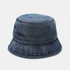 Geniş Memlu Şapkalar Kova Şapkası Kadın Yıkanmış Kot Kumaş İlkbahar Yaz Plaj Mavi Açık
