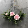 Decoratieve bloemen Noordse stijl kunstmatige bloemkrans met ijzeren ring voor deurwand raam decoratie hangend ornament slinger AQ212