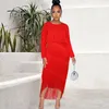 Casual Dresses Party Women Evening Elegant Long Sleeve O Neck Tassels klänning Oregelbunden längd Afrikansk födelsedag Bodycon Fringe 2023