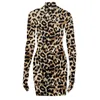 Sukienki swobodne Artsu Zebra Print Women Mini Sukienka z rękawiczkami z rękawiczkami Turtleck Bodycon Sexy sukienki jesienne zima Slim Club 4 230131