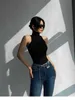 Kvinnors tankar Camis Heliar Women Black Off Shoulder Tank Tops Turtleneck Y2K Tops Women 2022 Summer Sticked Tees Hot Skinny Round Neck Solid Cloth Y2302