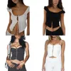 Kobiety dla kobiet Camis Chic Fashion Square Kołnierz koronkowe topy T-shirty dla kobiet Krótkie rękawie letnie wierzchołki krzyżowe Camisole eleganckie vintage topy Y2302