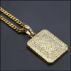 Collane con ciondolo Mens Hip Hop Catena d'oro Gioielli di moda Fl Strass Dog Tag per uomo Catene a maglie cubane Collana C3 Drop Delivery P Dhayf