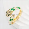Band Rings Fashion Jewelry Copper 18K Gold Plated Glaze Enamel Snake Ring Women Zircon Inlaid Opening Adjustable Drop Delivery Dhypi