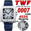 TWF TWW0007 Swiss Ronda 4S20 Orologio da uomo al quarzo Completamente ghiacciato Lunetta con grandi diamanti Marcatori romani Quadrante scheletrato Cinturino in pelle blu 2023 Super Edition Orologi per l'eternità