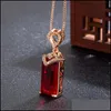 Pendanthalsband Fashion Atmosphere Big Ruby Trend Naked Stone Rectangar Swiss Red Zircon Crystal Clavicle Chain Halsband Drop Deli DH6HG