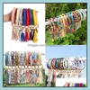 Party Favor 56 Styles Pu Leather Wrap Key Ring Women Tassel Armband Leopard Lily Flower Wristlet Keychain Wristband Sunflower Bangl OTF1O