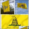 Banner flaggor 3x5ft Yellow Snake Gadsden State Flag Tea Party Dont Tread OM Me Home Garden Decoration 90x150cm Drop Delivery Festive S DHU07