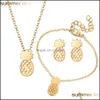 Orecchini Collana Moda Set di gioielli carini Scava fuori ananas Bracciale con ciondolo Accessori Regali unici per le donne Ragazze Drop Del Otjou