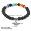 Brins de perles 7 Chakra Pierre de Lave Perles Bracelet Abeille Coeur Amour Amitié Éléphant Ange Tournesol Souhait Charme Huile Essentielle Diffu Oteas