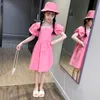 Robe d'été en coton à manches bouffantes pour filles, avec chapeau, robes trapèze, vêtements à la mode pour enfants de 12 ans, 3 à 15 ans, 0131