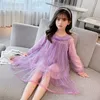 Girl's jurken 4 tot 14 jaar kinderen en tienermeisjes mesh prinsesjurk 2022 Nieuwe kinderen Koreaanse stijl lange mouw voorjaar kleding zoet #9416 0131