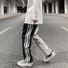 Men's Pants High Street Striped Color Match Drawstring Casual Mens Suede Trousers Straight Hip Hop Oversized Ankle Zipper Loose 230131