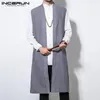 Men's Vests INCERUN Long Trench Sleeveless Cotton Solid Men Waistcoat Chinese Style Vintage Casual Cloak Outerwear Jackets L-5XL