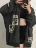 Vestes pour femmes street brown graffiti print zip vintage tops sweats à capuche sweats à capuche kawaii Blouse grunge y2k Vêtements Automne vestes 230131