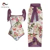 Womens Swimwear Vintage One Piece Swimsuit Floral Print Colorblock And Skirt Holiday Beach Dress Sexy Designer Bathing Suits For Women