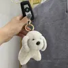 Keychains koreanska söta äkta ullpäls liten hund hänge nyckelring kvinnor plysch valp prydnadsäck bil nyckel ring ornament födelsedagspresent barn