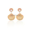 Stud Europe Fashion Jewelry Womens Shell Pattern Earring Lady Faux Pearl Earrings Drop Delivery Dhpum