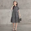 Girl's Es Girls Cotton Mid Length Kids 2022 New Plaid Preppy Teen Summer Dress Barn Klädknappar #6212 0131