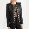 Womens Leather Faux Customized double breasted metal buttons leather jacket female round neck soft real coat natural sheep tops F919 230131