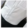 Męskie koszulki męskie Tuxedo z przodu plisowany mały stojak kołnierz solidny bluzka z długim rękawem dżentelmena impreza ślubna Slim Fit Tops 230201