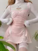 Casual klänningar iamty spets lapptäcke klänning rosa ärmlös kawaii sundress söt japansk stil estetisk outfit y2k strand outfit sexig 230131