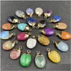 Charms Gold Plating Oval Shape Natural Stone Agate Crystal Turquoises Jades Opal Stones Pendant For Jewelry Making Earrings Dhgarden Dhswa