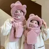 Eşarplar 4 Arada 1 Sevimli Ayı Kulak Sıcak Kırık Şapka Eşarp Eldiven Maskesi Set Kapşonlu Kadın Beanies Sıradan Peluş Kapaklar Katı Polar Kür Kawaii Pres