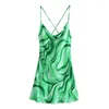 Casual Dresses 2023 Summer Spaghetti Straps Mini Dress Women Green Sexy Party Tie Dye Print Beach Streetwear Slim Ledies Woman Clothes