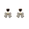 Hoop Earrings Micro Studded With Zircon Retro French Love Pearl Bow Women's Light Luxury Titanium For Women Earring Stud