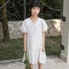 Flickas tonårsflickor sommar bomullsklänning barn nya retro prinsessklänningar mode barn ihåliga festkläder #6802