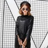 Women's Blouses Chic Tassels Blouse Sequins Shirts Women Shirt Top Female Casual O-Neck Long Mesh Sleeve Blusas Clothes Drop