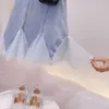 소녀의 ES 여름 소녀 단락 패션 패션 진주 장식 칼라 어린이 생선 테일 딸 구슬 메쉬 데님 드레스