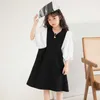 Vestido de retazos de dos colores para niñas adolescentes 2023 ropa de primavera para niños vestidos casuales sueltos de longitud media de estilo coreano #7194 0131