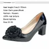 Kledingschoenen afhixta 7cm vierkante hak lederen dames pompen donkergroene bloemen officieren puntige teen plus maat 49 50 230201