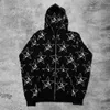 Erkek Hoodies Kafatası Tembel 3D Dijital Baskı Kapşonlu Uzun Kollu Fermuar Sweater Sweatshirt