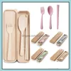 Flatware Sets Exquisite Health Environmental Wheat Platycodon St Cutlery Set Portable Cam Tableware Spoon Fork Chopsticks Camp Kitch Otte4