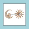 Oorrel terug asymmetrische oorbellen Bijoux Moon Star Christmas Gifts Rhinestone Stud Drop levering sieraden bevindingen componenten Dhsye