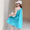 Abiti da ragazza Stile europeo e americano Vestito da ragazza con fiocco in nastro Design con una spalla Moda Abiti per bambini Estate Medio Grande Abbigliamento per bambini