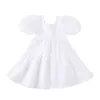 Girl's Summer Girls Formal Princess White Ball Gown es Cute Puff Sleeve Back Cross-straps Evening Dress Casual Wedding Party 0131
