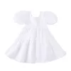 Fille d'été filles formelle princesse robe de bal blanche es mignon manches bouffantes dos bretelles croisées robe de soirée décontracté fête de mariage 0131