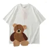 Men's T Shirts Oversized Embroidery Bear Tshirts Men Hip Hop Color Block Patchwork Tees Harajuku Streetwear Short Sleeve T-Shirt