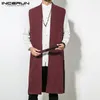 Men's Vests INCERUN Long Trench Sleeveless Cotton Solid Men Waistcoat Chinese Style Vintage Casual Cloak Outerwear Jackets L-5XL