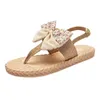 Sandalias Zapatos Mujer Verano Slip-On Bow Flat Beach Open Toe Zapatillas transpirables con tejido de diamantes de imitación para mujer