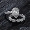 Pierścienie ślubne Choucong Unikalna błyszcząca luksusowa biżuteria 925 Sterling Sier Water Drop White Topaz CZ Diamond Pear Cut Women Bridal Rin Dhtyy