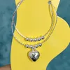 Anklets Fashion Silver-plated Peach Heart Couch Anklet 2023 Female Double Layer Beaded Foot Jewelry For Women Leg Chain Gifts