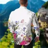 Mäns avslappnade skjortor Fashion Floral Cotton Elastic Lapel Shirt Festival Outdoor Street Blue Purple Button Top Plus Size 2023 230201