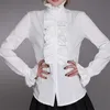 Womens Blouses Shirts Fashion Victorian Women OL Office Ladies White Shirt High Neck Frilly Ruffle Cuffs Female Autumn 230131