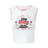 Women's Tanks Kawaii Cartoon Bear Crop Top 2000s Clothes Sweet Cute Lace Trim Y2k Aesthetic T Shirt Women Sweats Grunge Fairy Core Tee